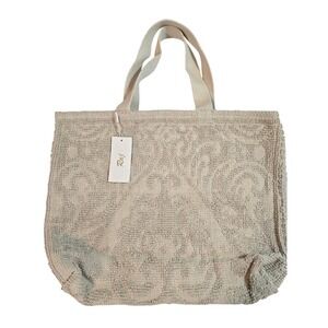 Raj Woven Textured‎ Carpet Beach Tote Bag Beige New